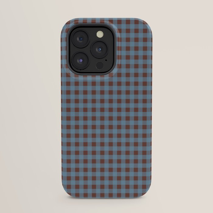 Cozy Gingham Plaid Eclectic Checkered Pattern in Brown and Blue iPhone Case Gallery Image 23
