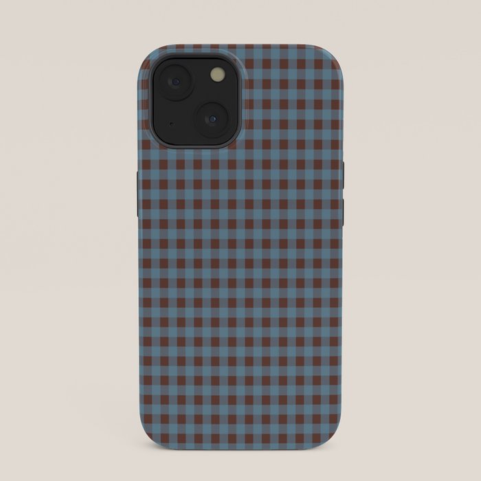 Cozy Gingham Plaid Eclectic Checkered Pattern in Brown and Blue iPhone Case Gallery Image 33