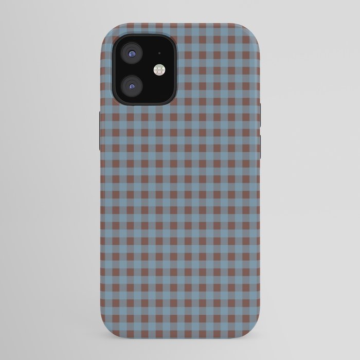 Cozy Gingham Plaid Eclectic Checkered Pattern in Brown and Blue iPhone Case Gallery Image 41