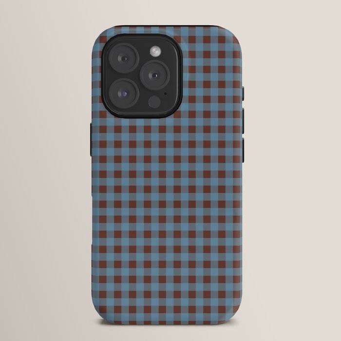 Cozy Gingham Plaid Eclectic Checkered Pattern in Brown and Blue iPhone Case Gallery Image 15