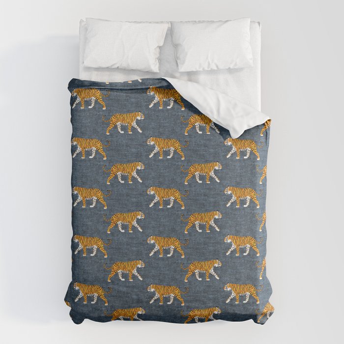 walking tigers - blue Duvet Cover Gallery Image 1