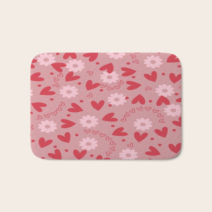 Hearts and Flowers on Tea Rose Pink Bath Mat Gallery Image 1