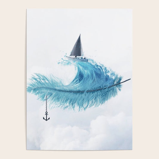 Water Feather â¢ Blue Feather I Poster Gallery Image 1