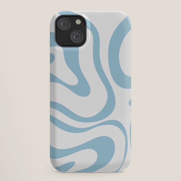 Retro Modern Liquid Swirl Abstract Pattern Square in Light Blue and White iPhone Case Gallery Image 18