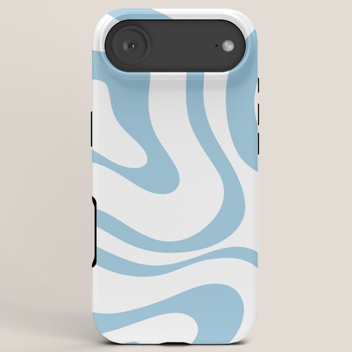 Retro Modern Liquid Swirl Abstract Pattern Square in Light Blue and White iPhone Case Gallery Image 6