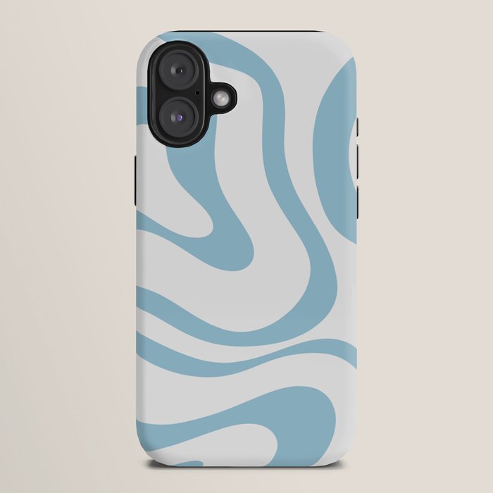 Retro Modern Liquid Swirl Abstract Pattern Square in Light Blue and White iPhone Case Gallery Image 10
