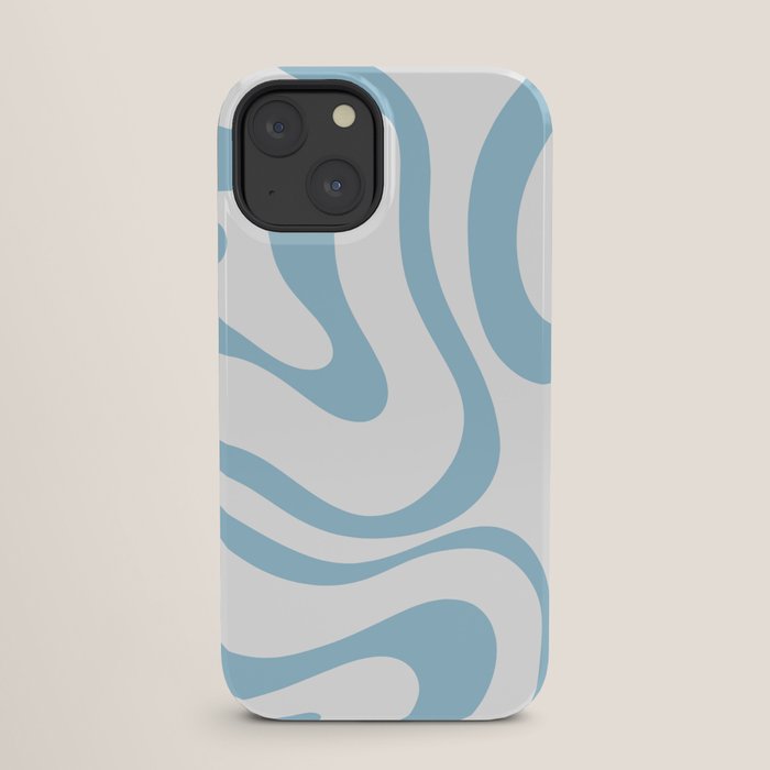 Retro Modern Liquid Swirl Abstract Pattern Square in Light Blue and White iPhone Case Gallery Image 25