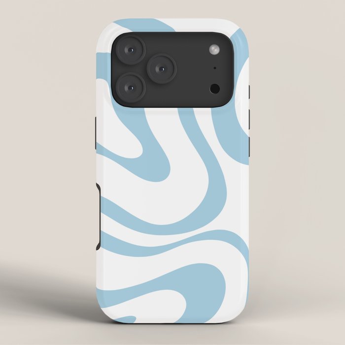 Retro Modern Liquid Swirl Abstract Pattern Square in Light Blue and White iPhone Case Gallery Image 3