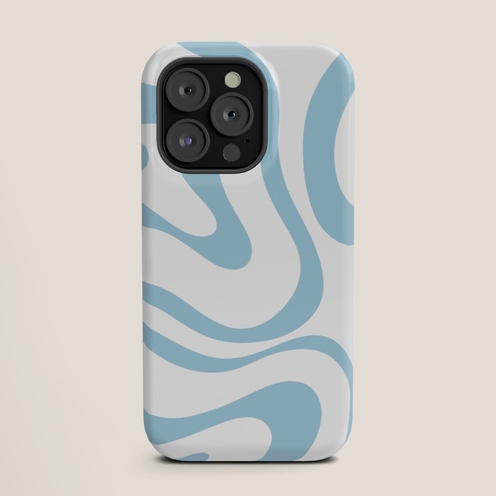 Retro Modern Liquid Swirl Abstract Pattern Square in Light Blue and White iPhone Case Gallery Image 19
