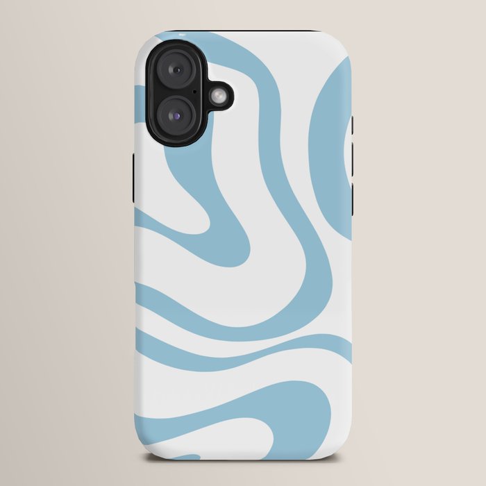 Retro Modern Liquid Swirl Abstract Pattern Square in Light Blue and White iPhone Case Gallery Image 14
