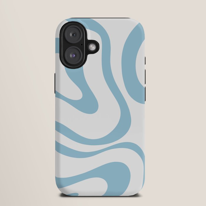 Retro Modern Liquid Swirl Abstract Pattern Square in Light Blue and White iPhone Case Gallery Image 9