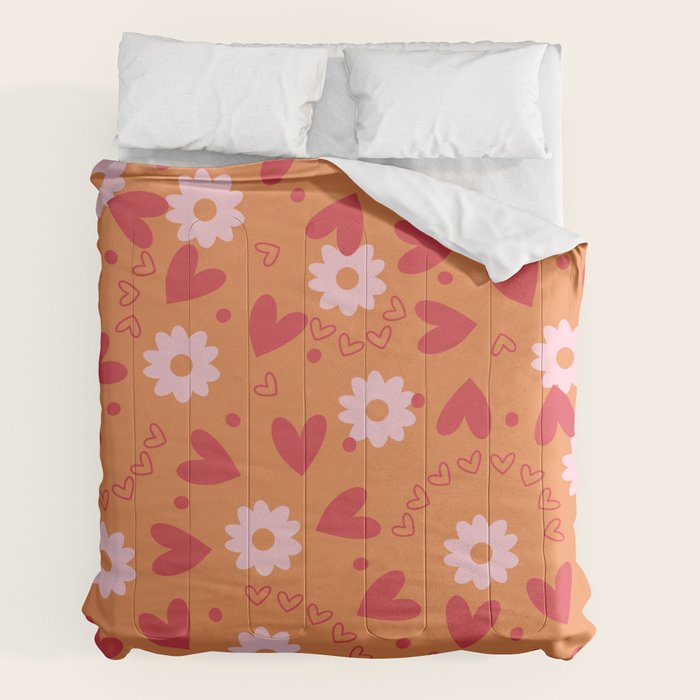 Hearts and Flowers on Orange Comforter Gallery Image 2