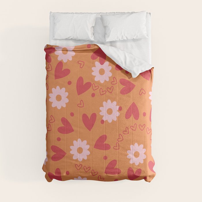 Hearts and Flowers on Orange Comforter Gallery Image 3