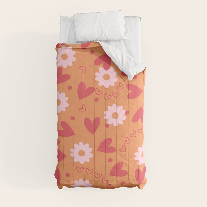 Hearts and Flowers on Orange Comforter Gallery Image 4