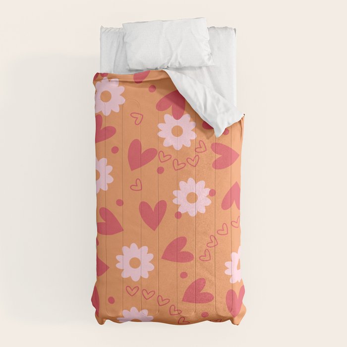 Hearts and Flowers on Orange Comforter Gallery Image 5
