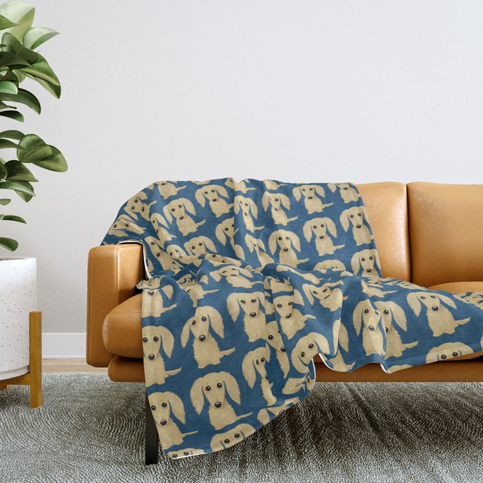 Longhaired Cream Dachshund Cartoon Dog Throw Blanket Gallery Image 2