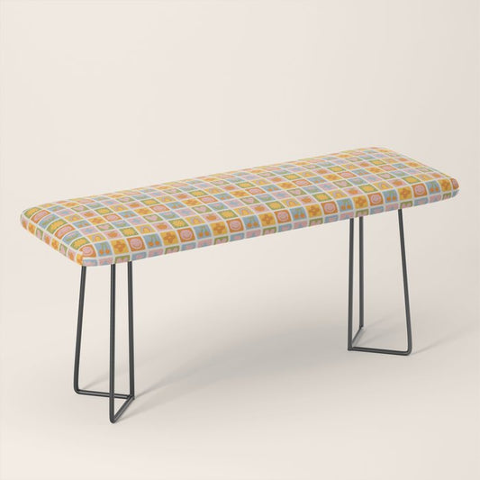 Colorful vintage happy children art mosaic pattern Bench Gallery Image 1