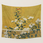 Red and White Chrysanthemums Vintage Japanese Gold Leaf Screen Wall Tapestry Gallery Image 1