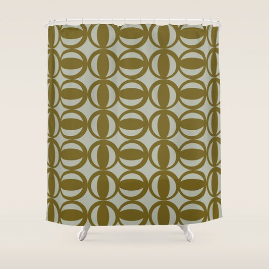 Retro Orbit Brown Olive - Mid Century Modern Geometric Shower Curtain Gallery Image 1