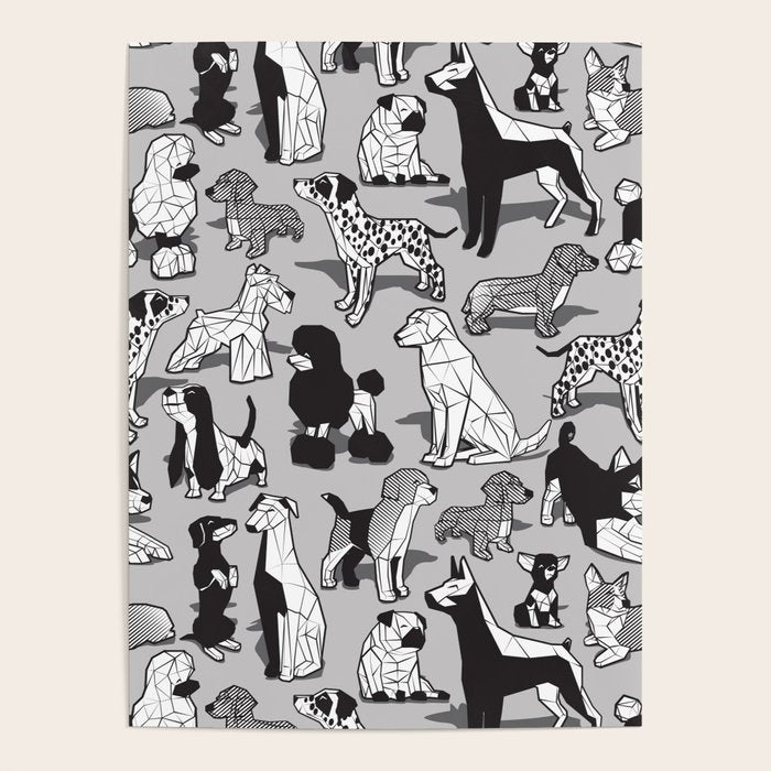 Geometric sweet wet noses // grey background black and white dogs Poster Gallery Image 1