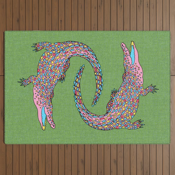 Crocodiles (Textured Green and Pink) Outdoor Rug Gallery Image 3