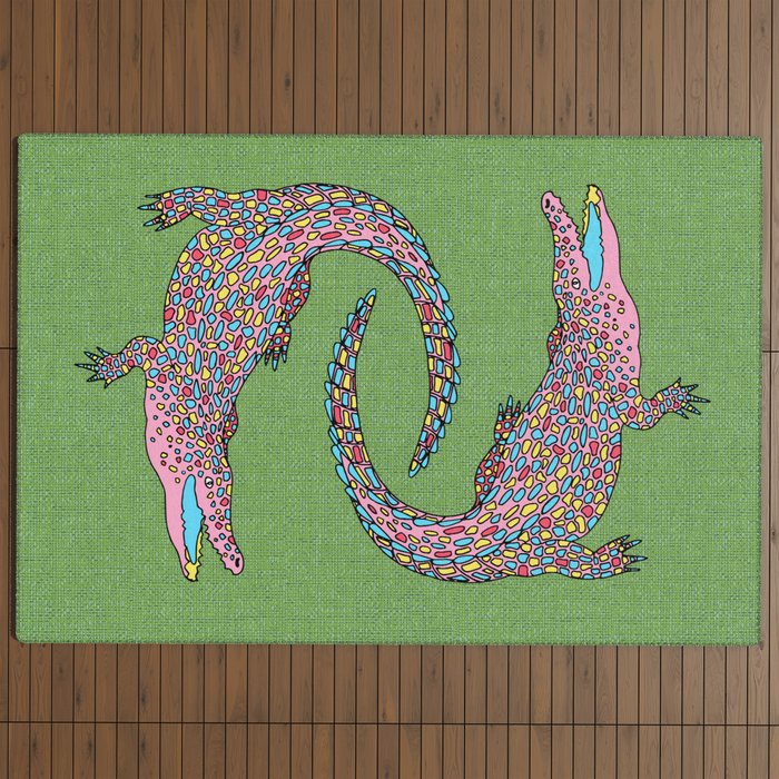 Crocodiles (Textured Green and Pink) Outdoor Rug Gallery Image 4