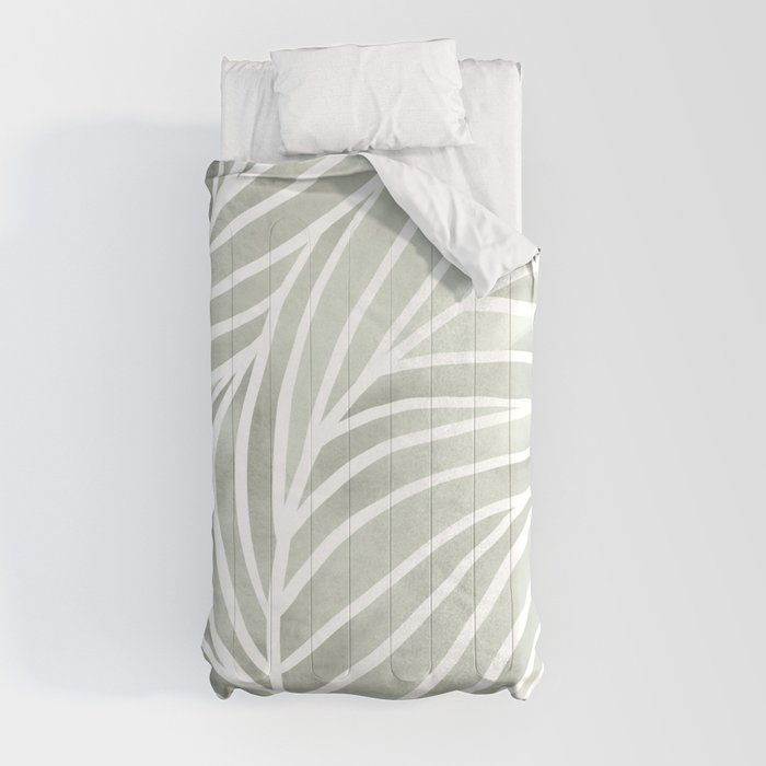 Sage green leaf line art Comforter Gallery Image 4