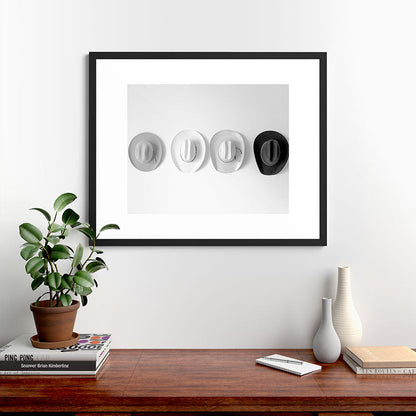 Cowboy Hat Wall - Black and White Framed Art Print Gallery Image 35