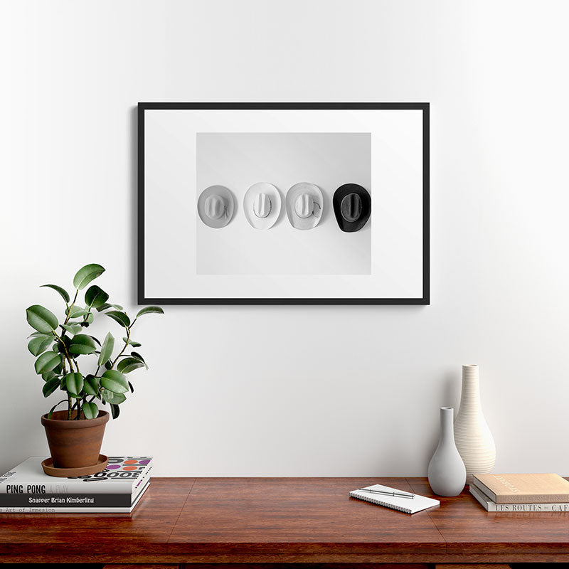 Cowboy Hat Wall - Black and White Framed Art Print Gallery Image 6