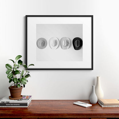 Cowboy Hat Wall - Black and White Framed Art Print Gallery Image 7