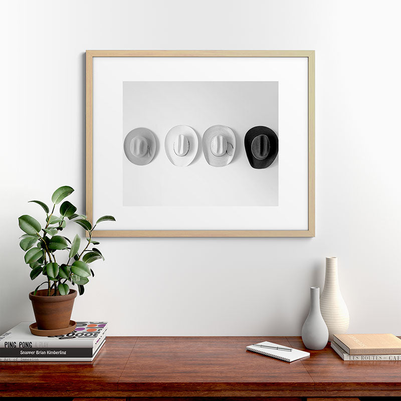 Cowboy Hat Wall - Black and White Framed Art Print Gallery Image 49