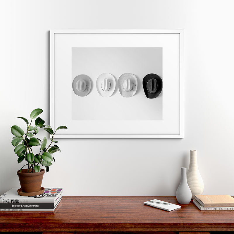 Cowboy Hat Wall - Black and White Framed Art Print Gallery Image 56