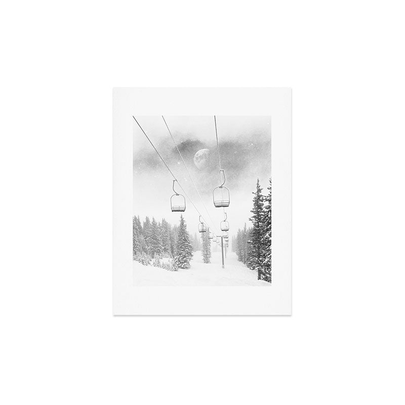 Ski Lift Moon Break // Riding the Mountain at Copper Colorado Luna Sky Peeking Foggy Clouds Art Print Gallery Image 4
