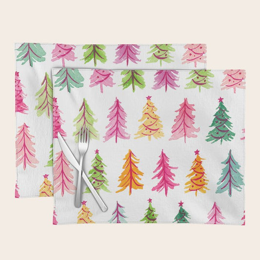 Colorful Vintage Bottlebrush Christmas Trees Placemat Gallery Image 1