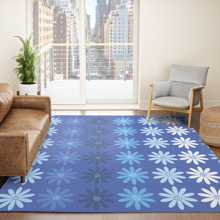 Ombre Abstract Daisies on Cobalt Blue Rug Gallery Image 4