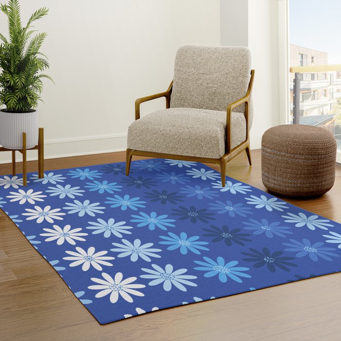 Ombre Abstract Daisies on Cobalt Blue Rug Gallery Image 3