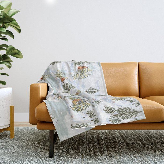 Winter wonderland illustration Throw Blanket Gallery Image 1