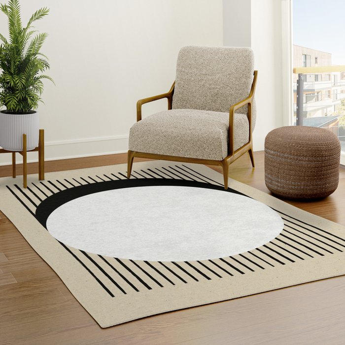 Circle black and white Stripes Rug Gallery Image 3