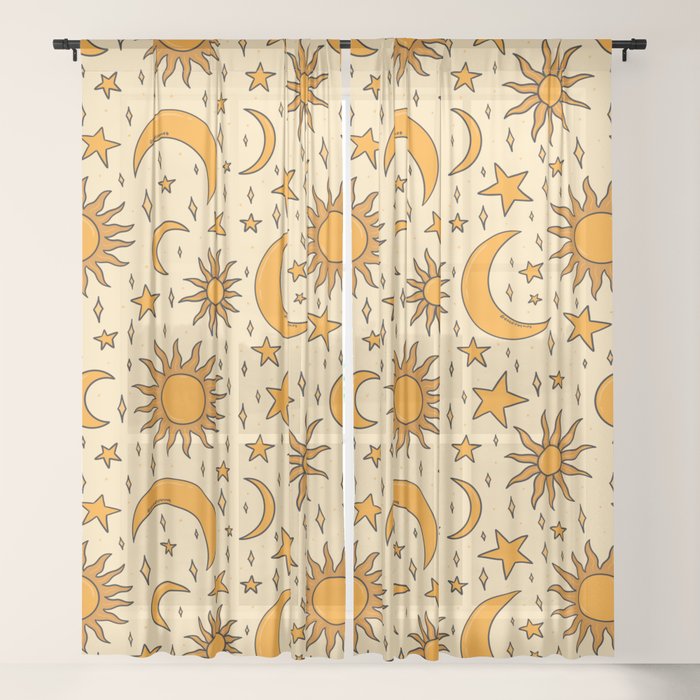 Vintage Sun and Star Print Window Curtain Gallery Image 21