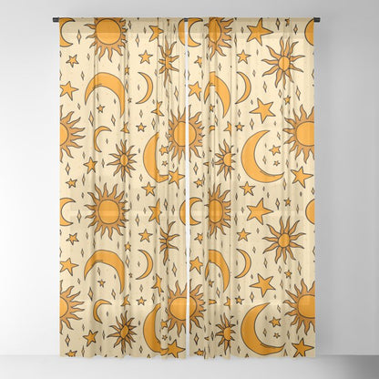 Vintage Sun and Star Print Window Curtain Gallery Image 18