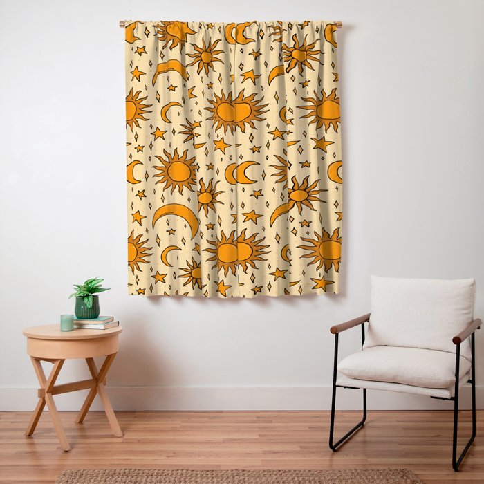 Vintage Sun and Star Print Window Curtain Gallery Image 3