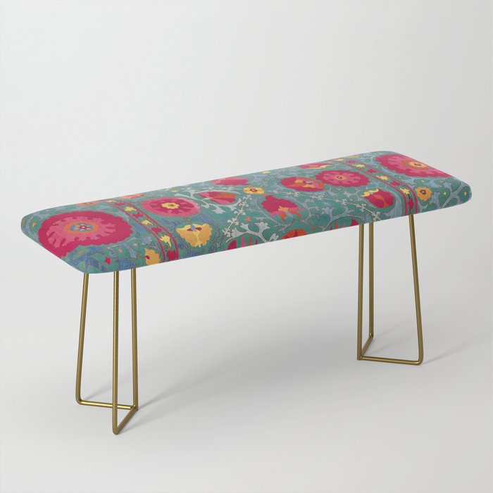 Bokhara Suzani Uzbekistan Embroidery Print With Green Bench Gallery Image 2