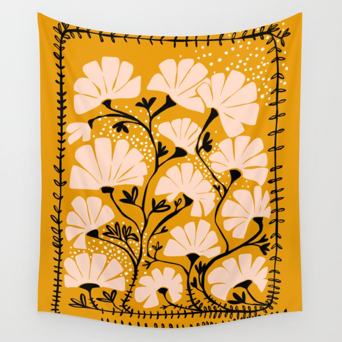 Ever blooming good vibes mustard yellow Wall Tapestry Gallery Image 1