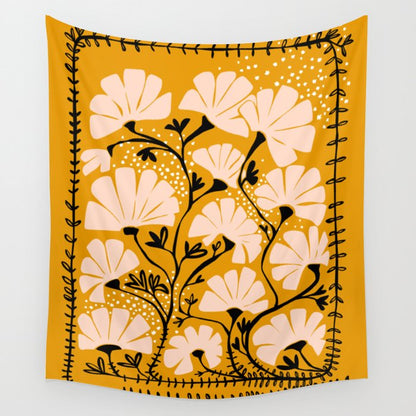 Ever blooming good vibes mustard yellow Wall Tapestry Gallery Image 2