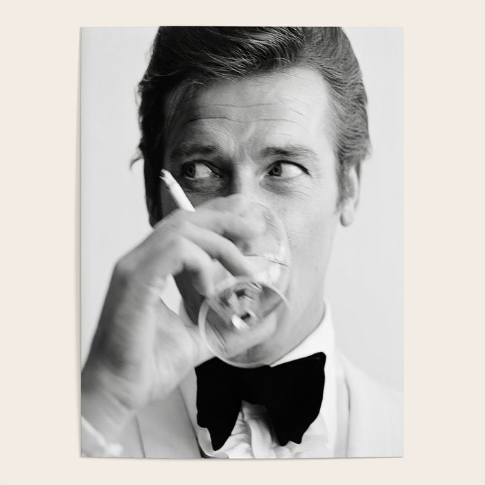 Roger Moore with Martini Retro Vintage Art Poster Gallery Image 3