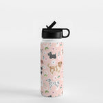 Watercolor Dog Painting, Pink Floral, Dog Pattern, Puppy Dog Decor, Pets, Cute Dogs Water Bottle Gallery Image 1