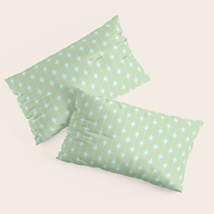 Mid Century Modern Atomic Stars and Dots Retro Pattern in Sage Green and Light Aqua Pillow Sham Gallery Image 2
