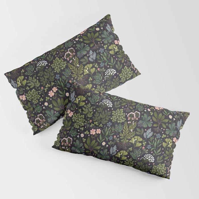 Herbarium ~ vintage inspired botanical art print ~ black Pillow Sham Gallery Image 4