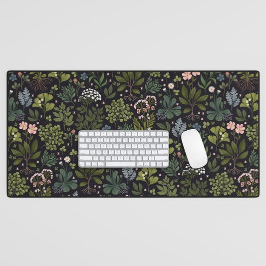 Herbarium ~ vintage inspired botanical art print ~ black Desk Mat Gallery Image 1