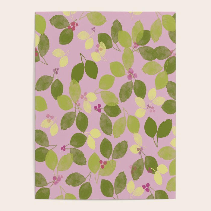 Summer Leaves and Berries on Pink Poster Gallery Image 2